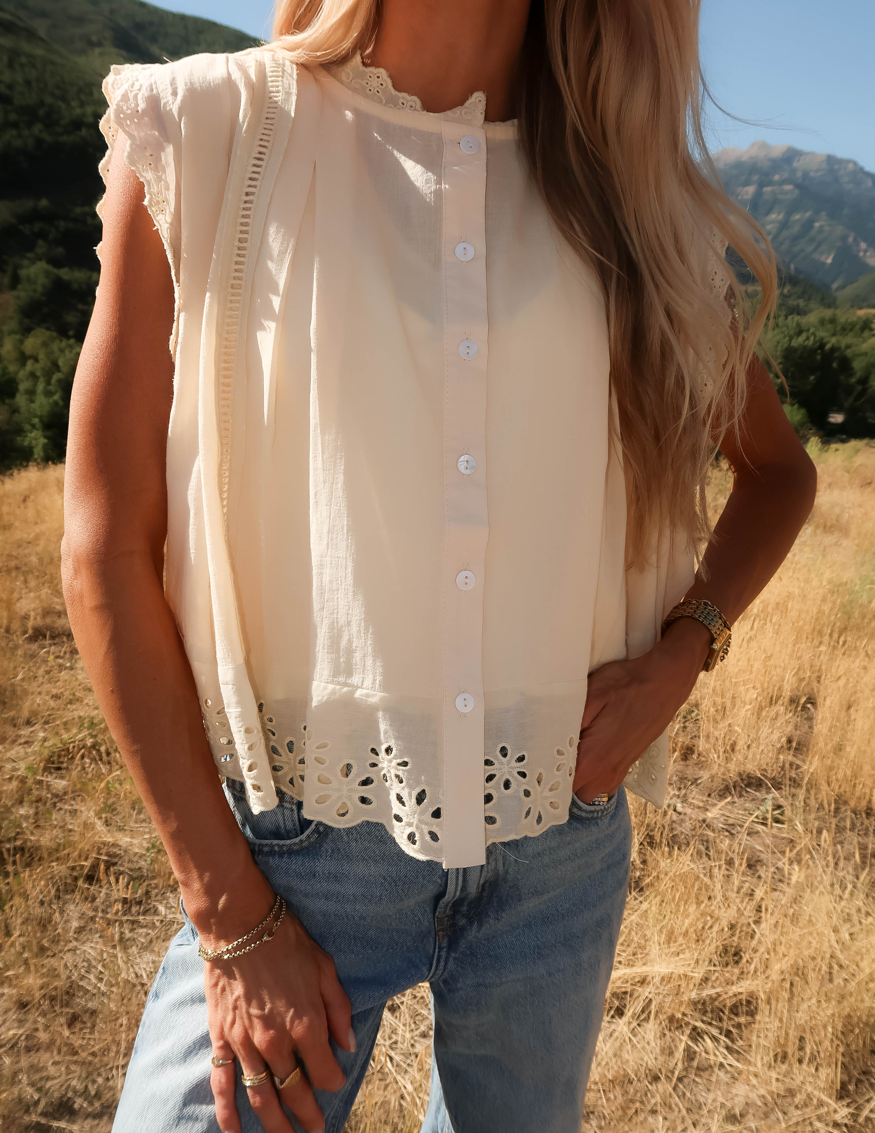 Colette Ruffle Eyelet Top