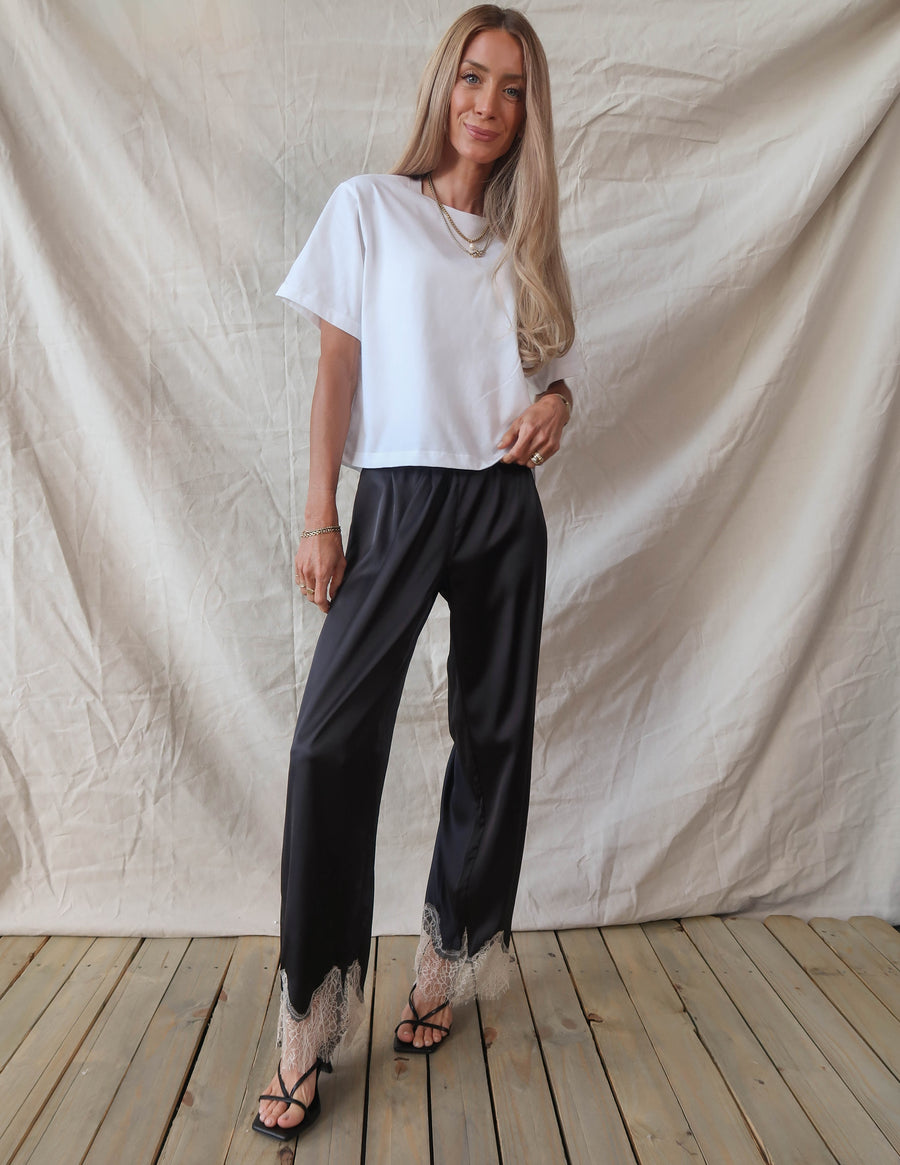 Quinn Lace Trim Satin Pants