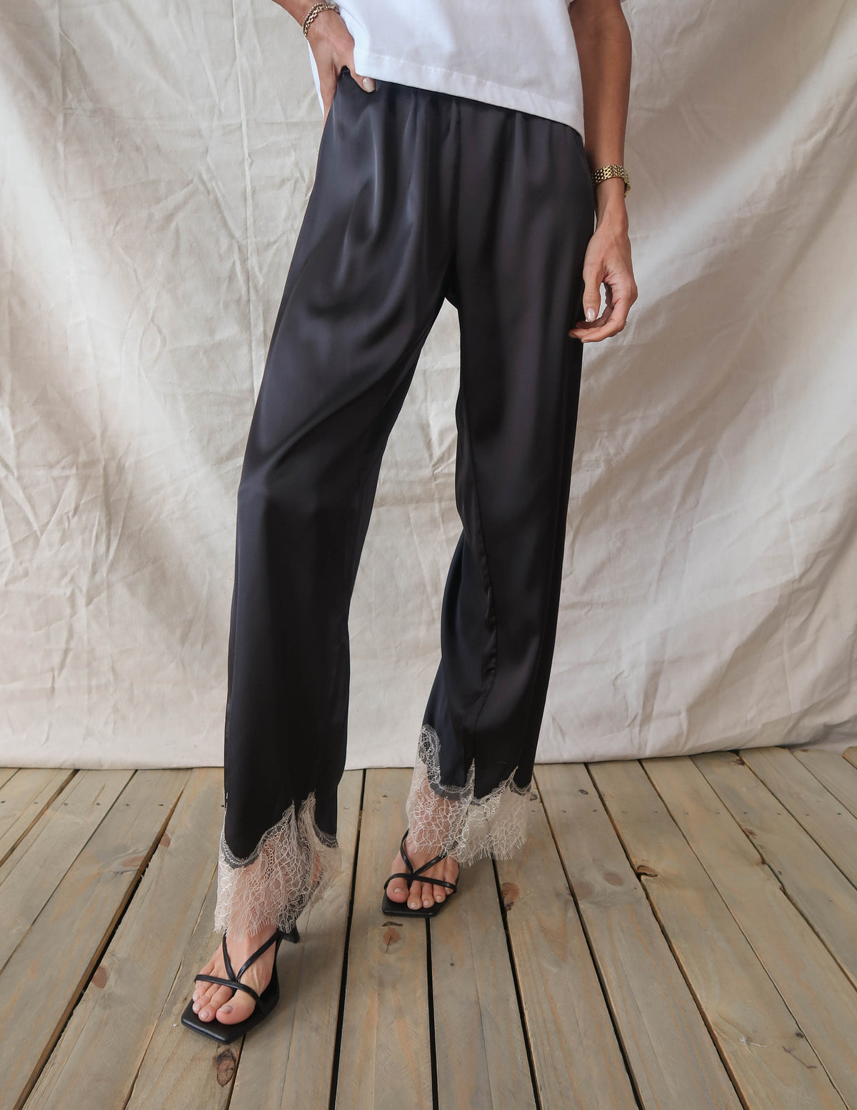 Quinn Lace Trim Satin Pants