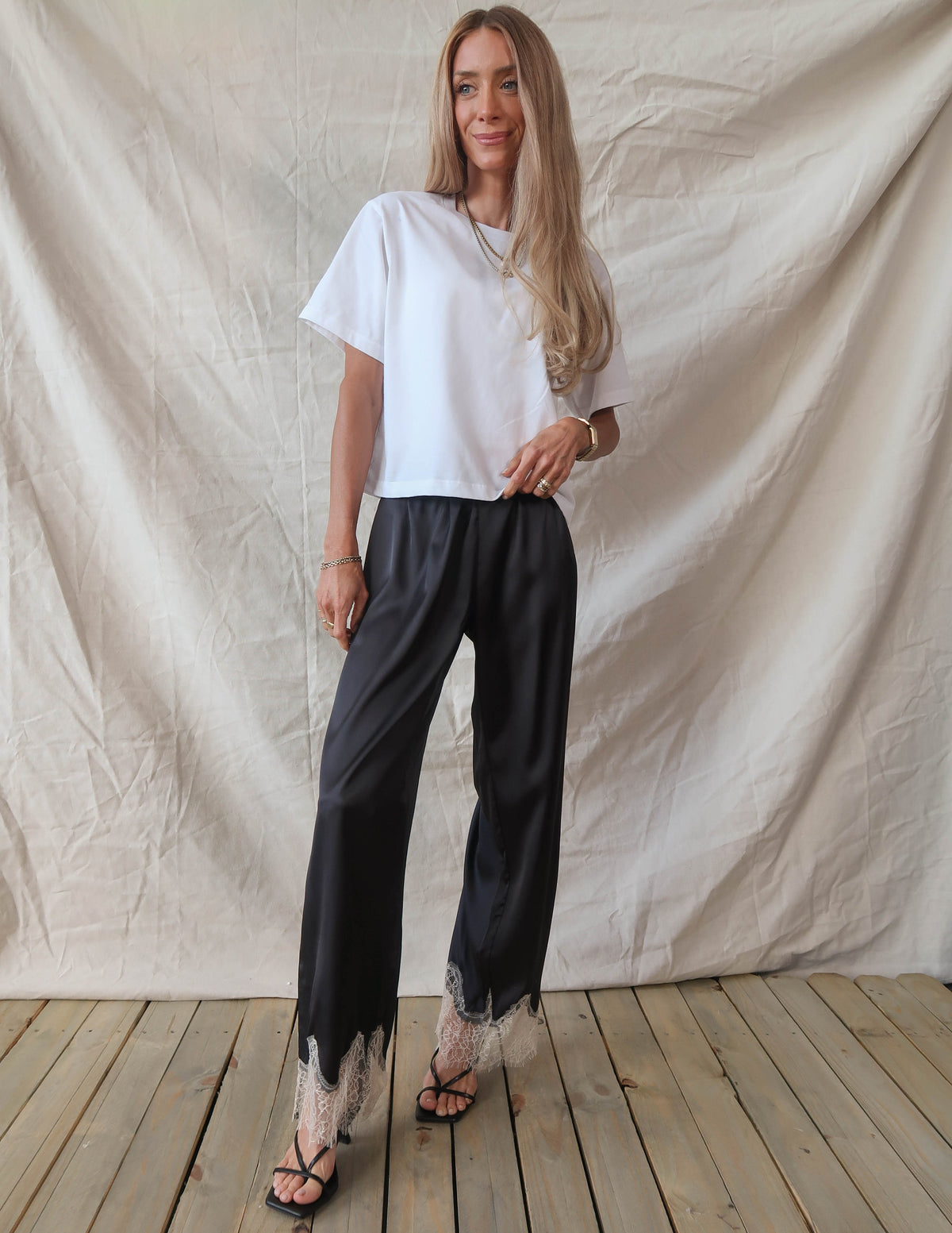 Quinn Lace Trim Satin Pants