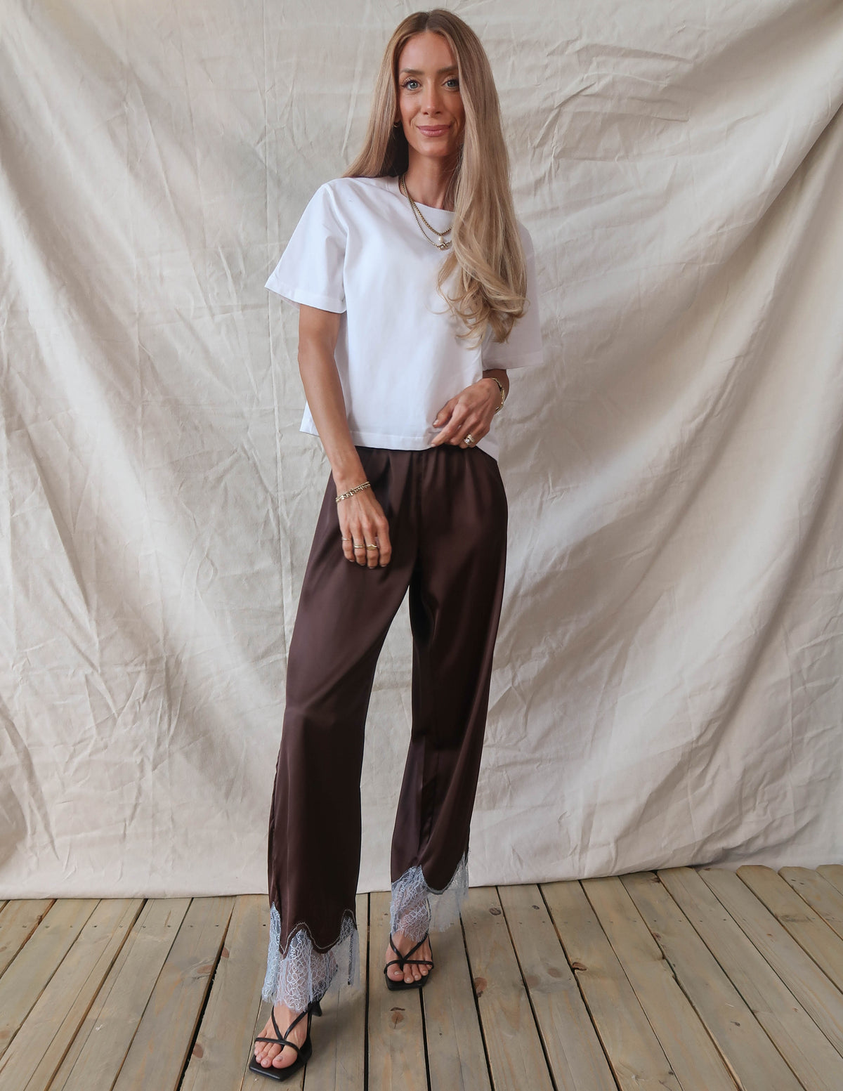 Quinn Lace Trim Satin Pants