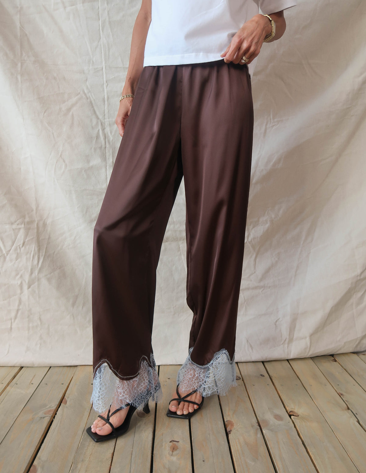 Quinn Lace Trim Satin Pants