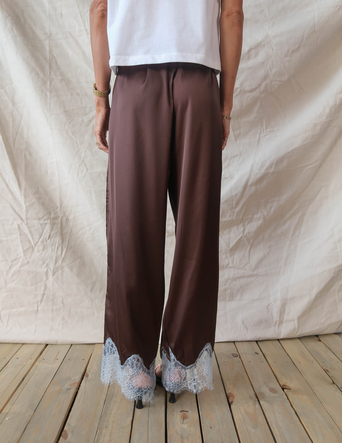 Quinn Lace Trim Satin Pants