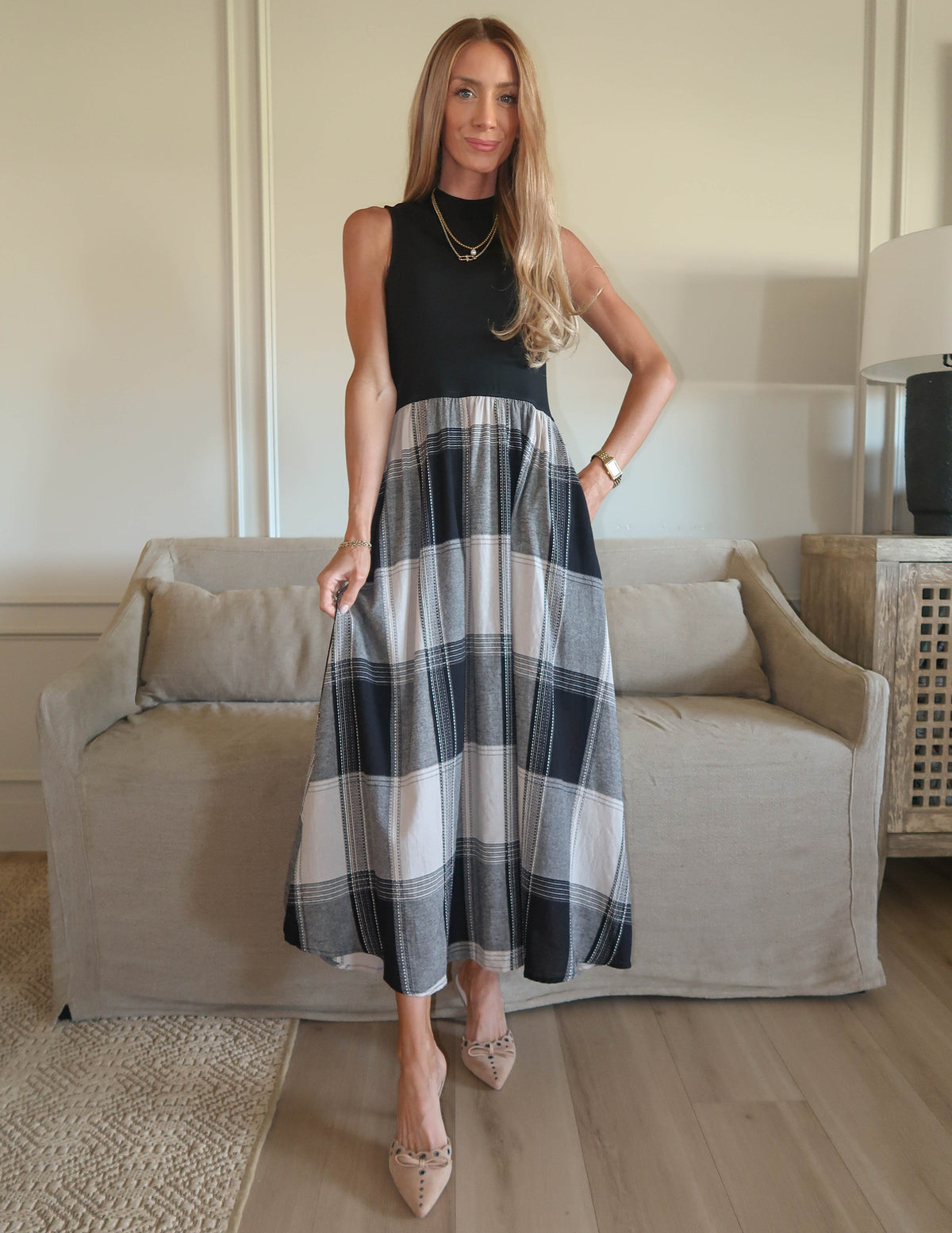 Mariana Plaid Midi Dress
