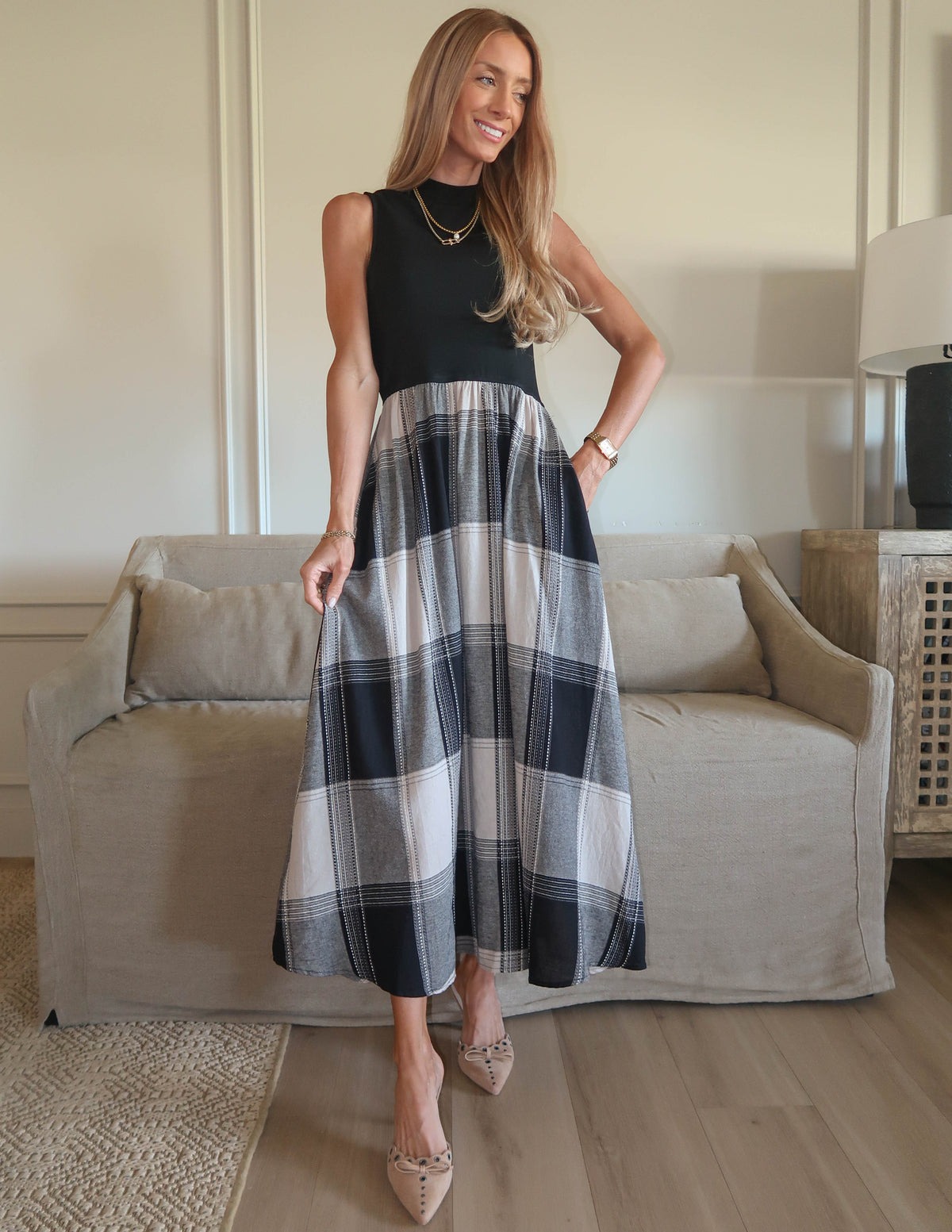Mariana Plaid Midi Dress