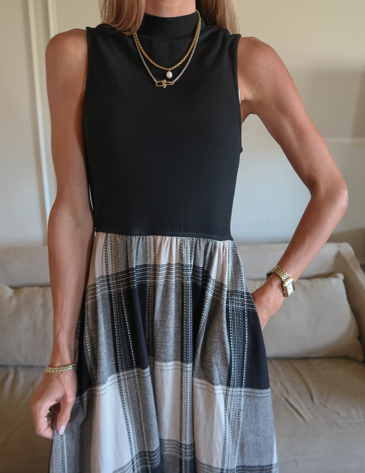 Mariana Plaid Midi Dress