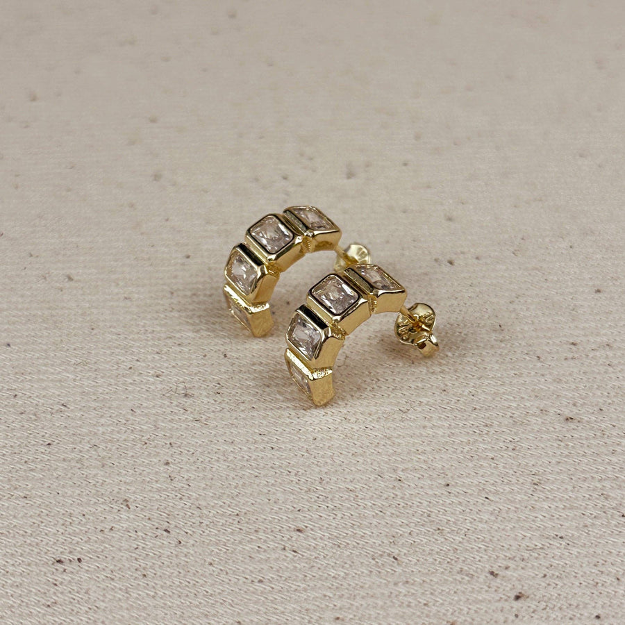 18k Gold Filled Chunky Cz Curve Earrings