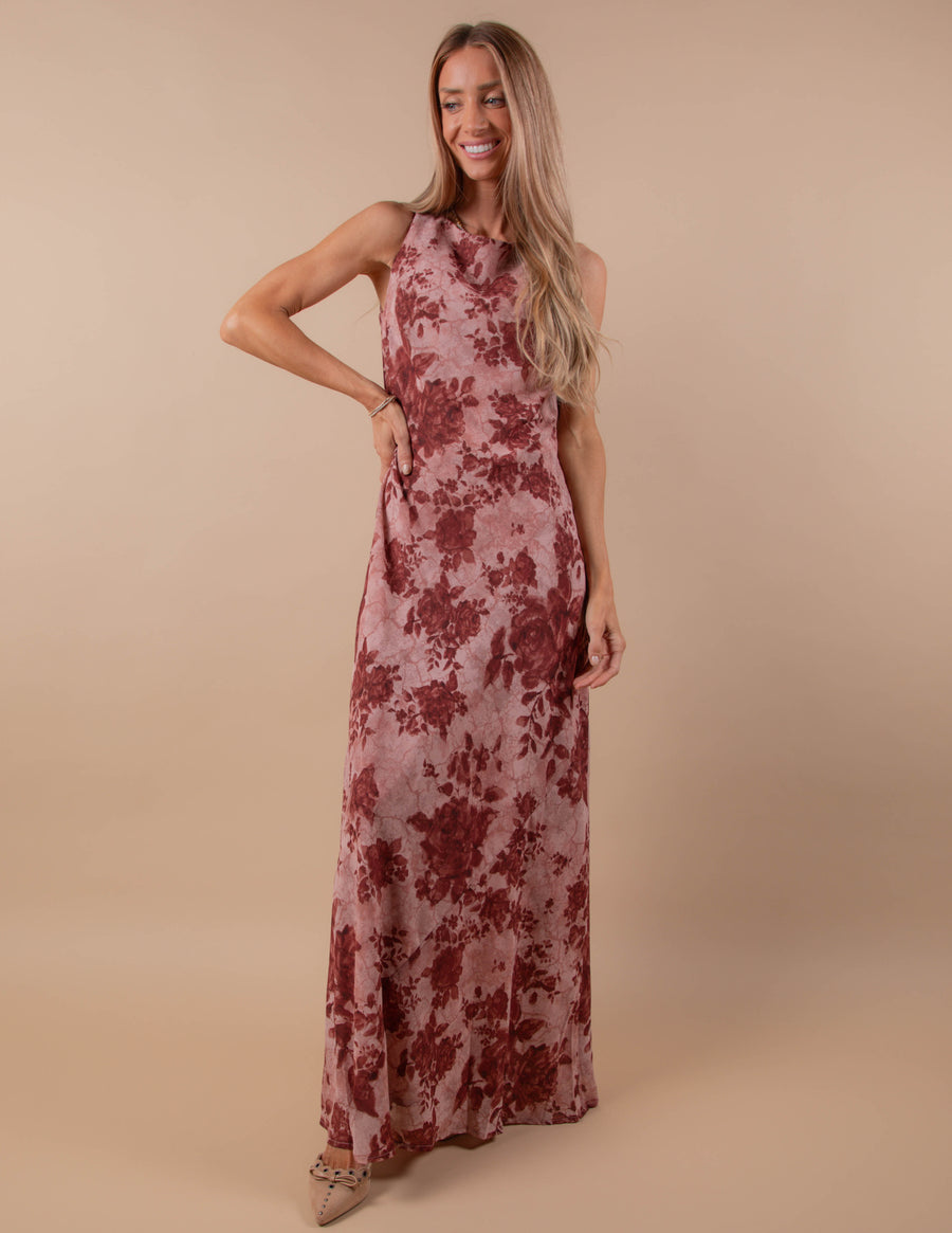Midnight Floral Chiffon Maxi Dress