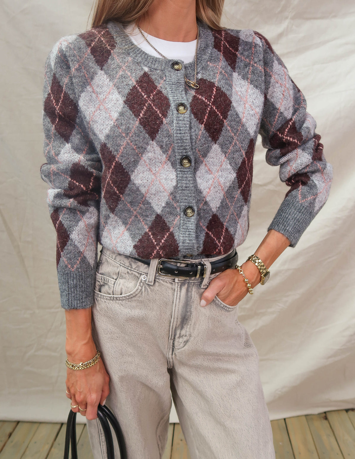 Mila Argyle Sweater Cardigan