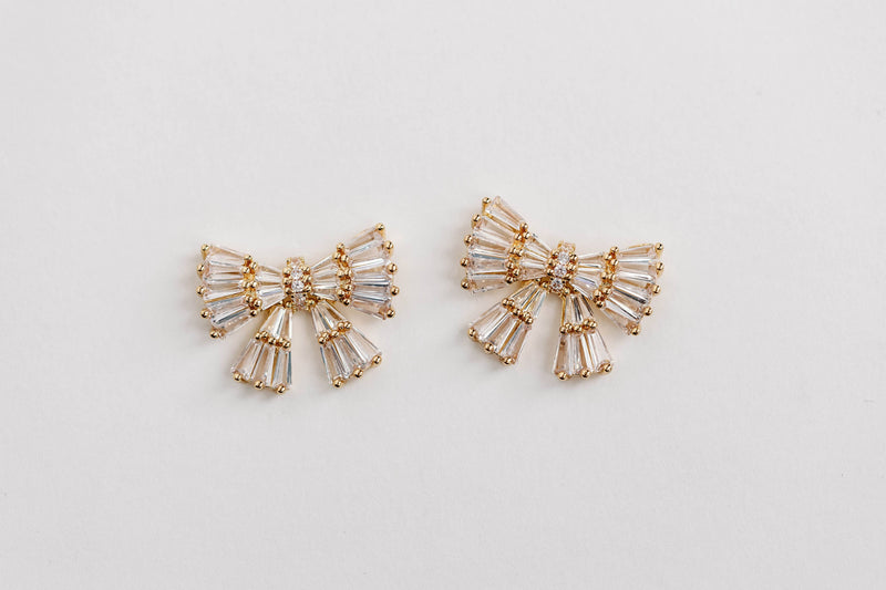 Gold Maxi Sparkler Statement Stud Bow Earrings