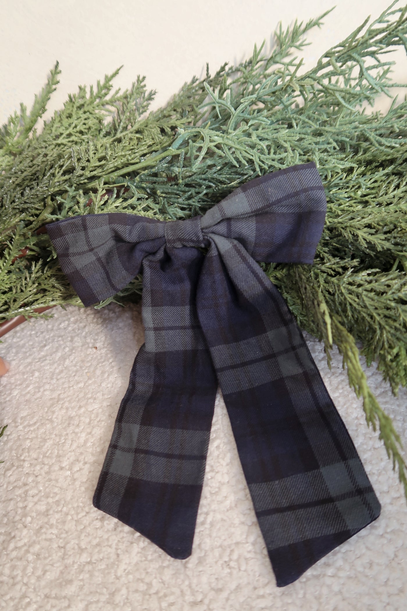 Green Plaid Barrette Bow