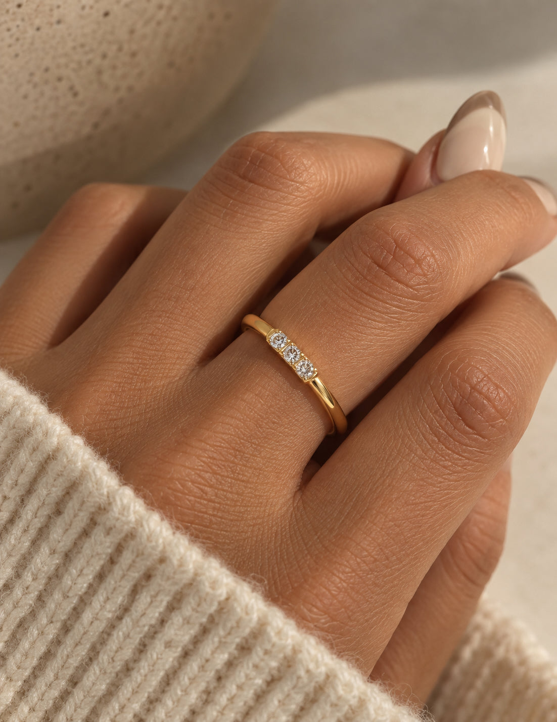 Dainty Three Gem Ring