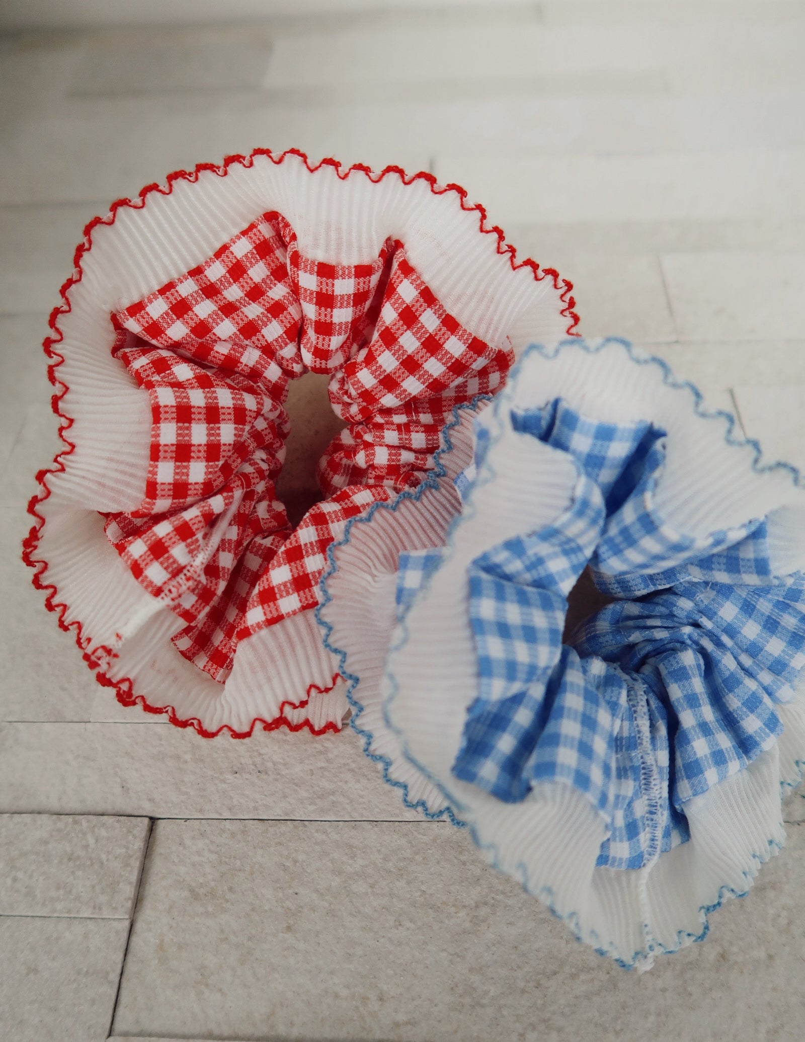 Double Layered Checkered Scrunchy