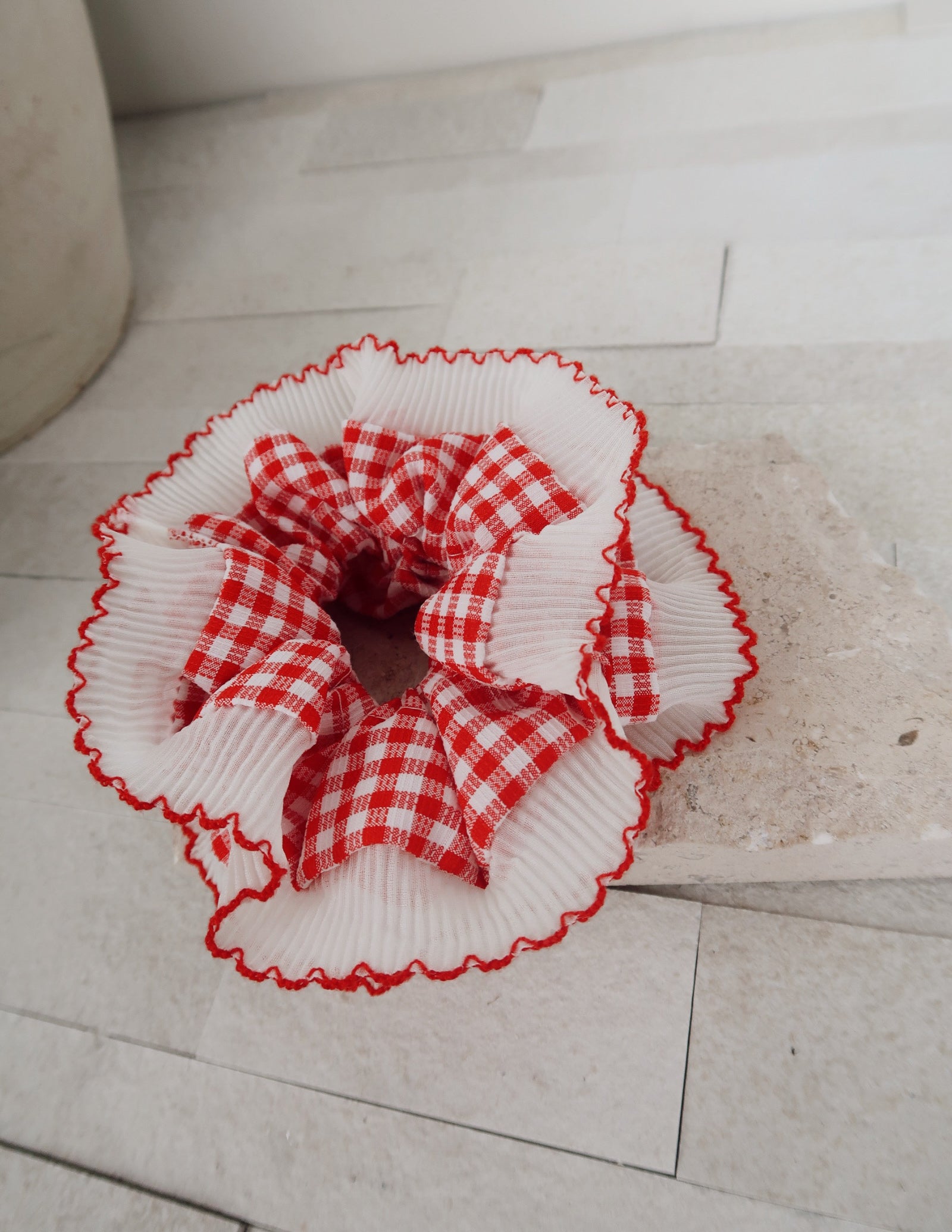 Double Layered Checkered Scrunchy