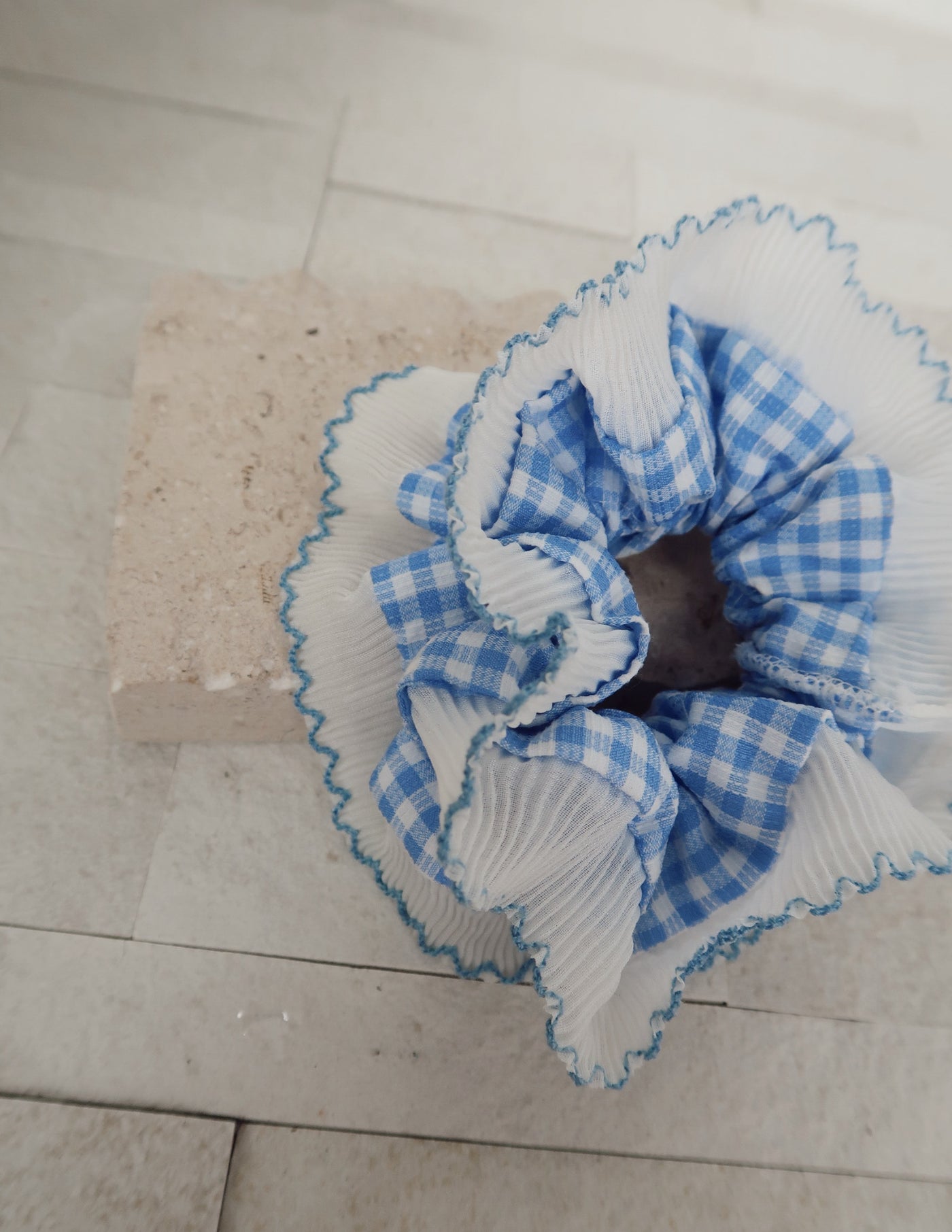 Double Layered Checkered Scrunchy