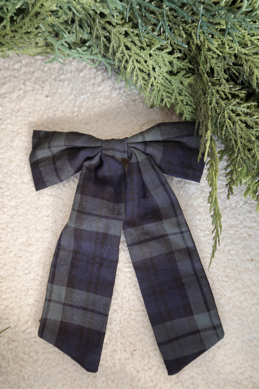 Green Plaid Barrette Bow