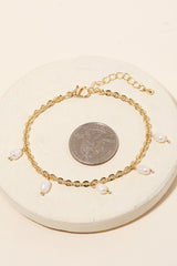 Circle Chain Link Pearl Charm Bracelet