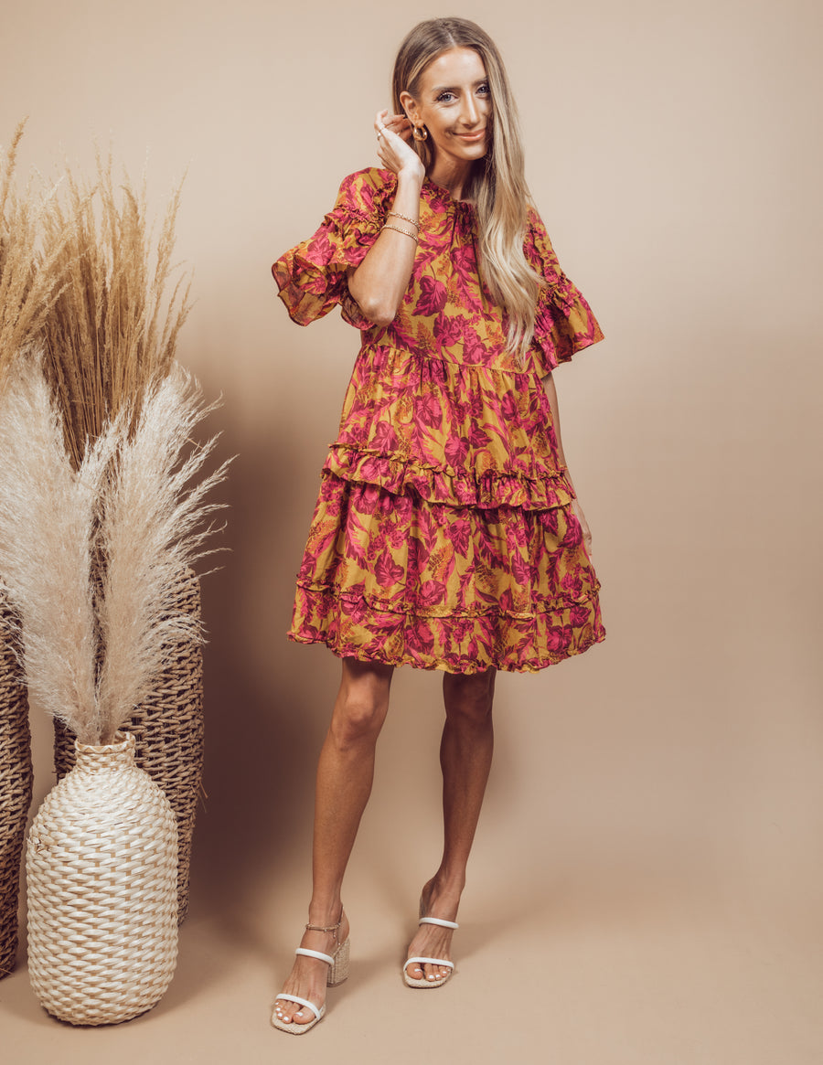 Tropical Sunset Floral Dress