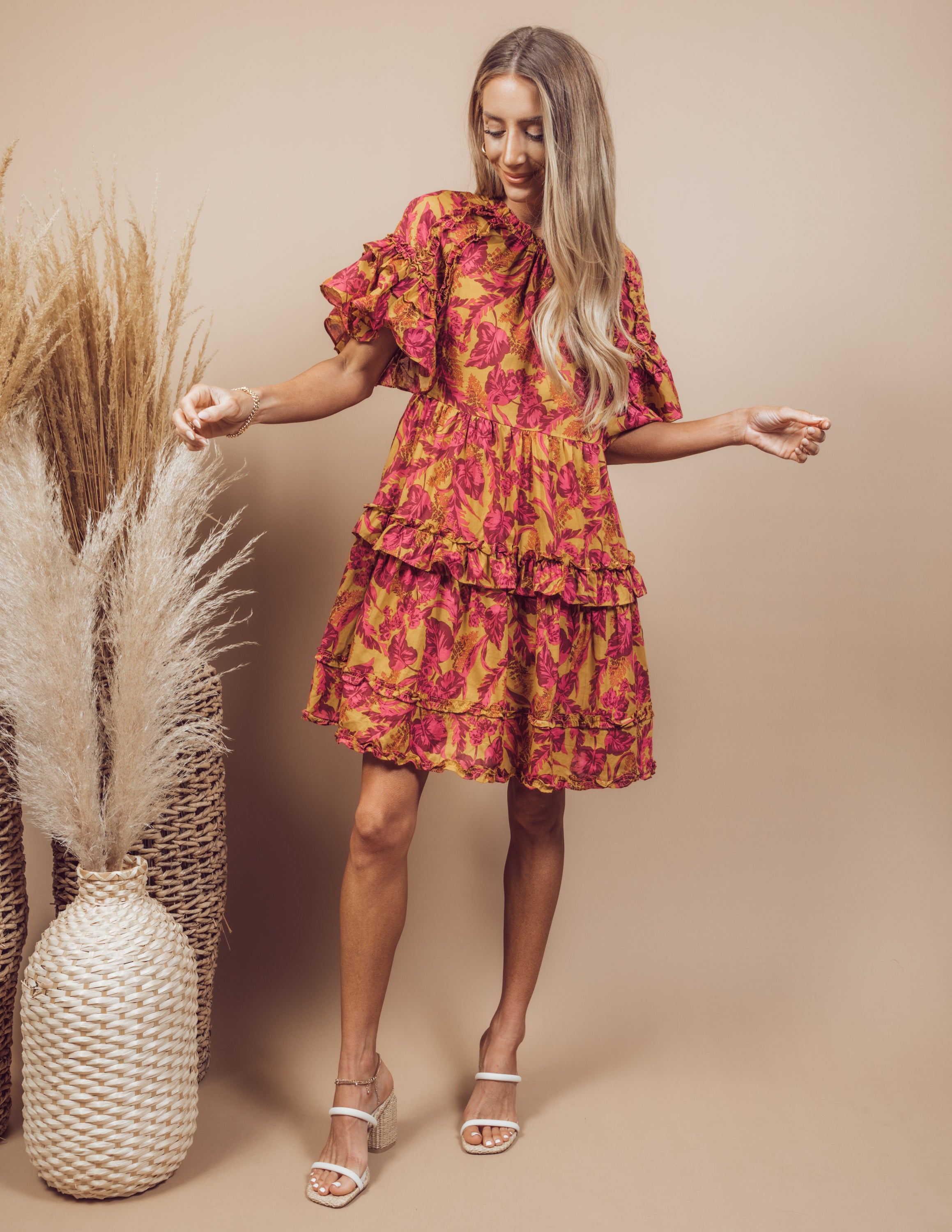Tropical Sunset Floral Dress