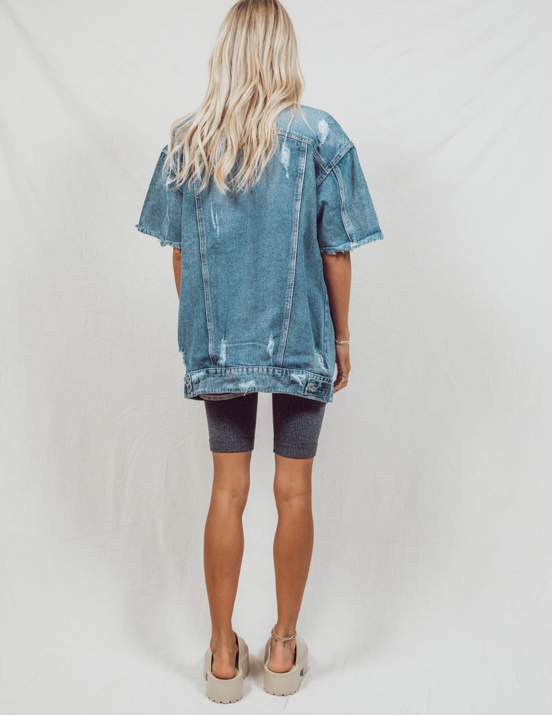 Keissy Distressed Denim Button Up