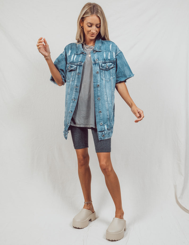 Keissy Distressed Denim Button Up